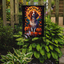 Load image into Gallery viewer, Brittany Spaniel Witchy Halloween Garden Flag – Witch Dog with Pumpkins, Bats &amp; Jack-o'-Lanterns