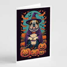 Load image into Gallery viewer, English Bulldog Witchy Halloween Greeting Cards -  Blank Note Cards – 8-Pack of Artist-Designed Cards with Envelopes
