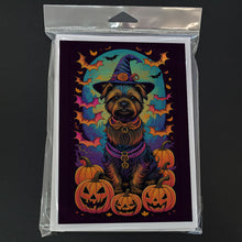 Load image into Gallery viewer, Cairn Terrier Witchy Halloween Greeting Cards -  Blank Note Cards – 8-Pack of Artist-Designed Cards with Envelopes