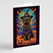 Load image into Gallery viewer, Cairn Terrier Witchy Halloween Greeting Cards -  Blank Note Cards – 8-Pack of Artist-Designed Cards with Envelopes