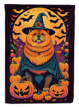 Load image into Gallery viewer, Chow Chow Witchy Halloween Garden Flag – Witch Dog with Pumpkins, Bats &amp; Jack-o'-Lanterns
