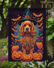 Load image into Gallery viewer, Cocker Spaniel Witchy Halloween Garden Flag – Witch Dog with Pumpkins, Bats &amp; Jack-o'-Lanterns