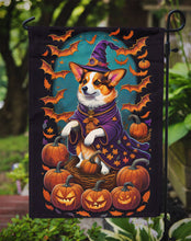 Load image into Gallery viewer, Corgi Witchy Halloween Garden Flag – Witch Dog with Pumpkins, Bats &amp; Jack-o'-Lanterns