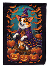 Load image into Gallery viewer, Corgi Witchy Halloween Garden Flag – Witch Dog with Pumpkins, Bats &amp; Jack-o'-Lanterns