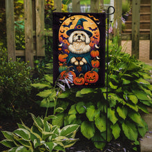 Load image into Gallery viewer, Coton De Tulear Witchy Halloween Garden Flag – Witch Dog with Pumpkins, Bats &amp; Jack-o'-Lanterns