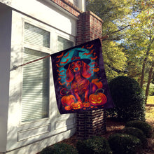 Load image into Gallery viewer, Longhair Dachshund Witchy Halloween House Flag