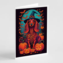 Load image into Gallery viewer, Longhair Dachshund Witchy Halloween Greeting Cards -  Blank Note Cards – 8-Pack of Artist-Designed Cards with Envelopes