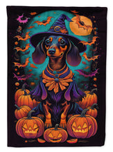 Load image into Gallery viewer, Black and Tan Dachshund Witchy Halloween House Flag