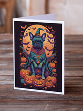 Load image into Gallery viewer, Black French Bulldog Witchy Halloween Greeting Cards -  Blank Note Cards – 8-Pack of Artist-Designed Cards with Envelopes