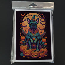 Load image into Gallery viewer, Black French Bulldog Witchy Halloween Greeting Cards -  Blank Note Cards – 8-Pack of Artist-Designed Cards with Envelopes