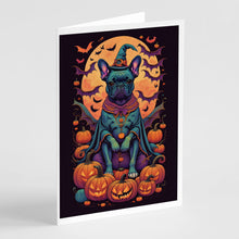 Load image into Gallery viewer, Black French Bulldog Witchy Halloween Greeting Cards -  Blank Note Cards – 8-Pack of Artist-Designed Cards with Envelopes