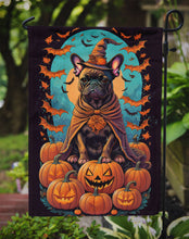 Load image into Gallery viewer, French Bulldog Witchy Halloween Garden Flag – Witch Dog with Pumpkins, Bats &amp; Jack-o'-Lanterns