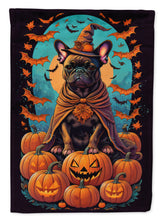 Load image into Gallery viewer, French Bulldog Witchy Halloween Garden Flag – Witch Dog with Pumpkins, Bats &amp; Jack-o'-Lanterns