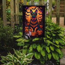 Load image into Gallery viewer, German Shepherd Witchy Halloween Garden Flag – Witch Dog with Pumpkins, Bats &amp; Jack-o'-Lanterns