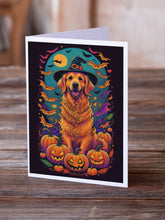 Load image into Gallery viewer, Golden Retriever Witchy Halloween Greeting Cards -  Blank Note Cards – 8-Pack of Artist-Designed Cards with Envelopes