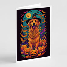 Load image into Gallery viewer, Golden Retriever Witchy Halloween Greeting Cards -  Blank Note Cards – 8-Pack of Artist-Designed Cards with Envelopes