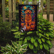 Load image into Gallery viewer, Golden Retriever Witchy Halloween Garden Flag – Witch Dog with Pumpkins, Bats &amp; Jack-o'-Lanterns