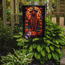 Load image into Gallery viewer, Irish Setter Witchy Halloween Garden Flag – Witch Dog with Pumpkins, Bats &amp; Jack-o'-Lanterns