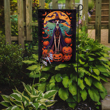 Load image into Gallery viewer, Italian Greyhound Witchy Halloween Garden Flag – Witch Dog with Pumpkins, Bats &amp; Jack-o'-Lanterns