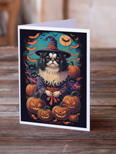Load image into Gallery viewer, Japanese Chin Witchy Halloween Greeting Cards -  Blank Note Cards – 8-Pack of Artist-Designed Cards with Envelopes