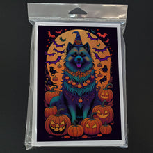 Load image into Gallery viewer, Keeshond Witchy Halloween Greeting Cards -  Blank Note Cards – 8-Pack of Artist-Designed Cards with Envelopes