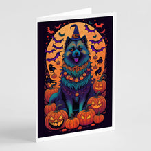 Load image into Gallery viewer, Keeshond Witchy Halloween Greeting Cards -  Blank Note Cards – 8-Pack of Artist-Designed Cards with Envelopes