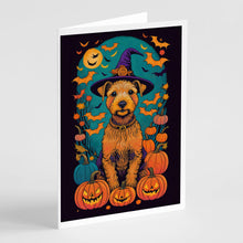 Load image into Gallery viewer, Lakeland Terrier Witchy Halloween Greeting Cards -  Blank Note Cards – 8-Pack of Artist-Designed Cards with Envelopes