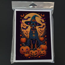 Load image into Gallery viewer, Miniature Pinscher Witchy Halloween Greeting Cards -  Blank Note Cards – 8-Pack of Artist-Designed Cards with Envelopes
