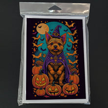 Load image into Gallery viewer, Norwich Terrier Witchy Halloween Greeting Cards -  Blank Note Cards – 8-Pack of Artist-Designed Cards with Envelopes