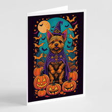 Load image into Gallery viewer, Norwich Terrier Witchy Halloween Greeting Cards -  Blank Note Cards – 8-Pack of Artist-Designed Cards with Envelopes