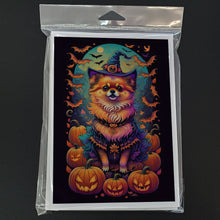 Load image into Gallery viewer, Pomeranian Witchy Halloween Greeting Cards -  Blank Note Cards – 8-Pack of Artist-Designed Cards with Envelopes