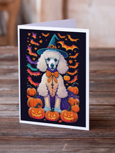 Load image into Gallery viewer, White Standard Poodle Witchy Halloween Greeting Cards -  Blank Note Cards – 8-Pack of Artist-Designed Cards with Envelopes