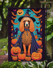Load image into Gallery viewer, Apricot Standard Poodle Witchy Halloween Garden Flag – Witch Dog with Pumpkins, Bats &amp; Jack-o'-Lanterns