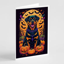 Load image into Gallery viewer, Rottweiler Witchy Halloween Greeting Cards -  Blank Note Cards – 8-Pack of Artist-Designed Cards with Envelopes