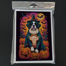 Load image into Gallery viewer, Saint Bernard Witchy Halloween Greeting Cards -  Blank Note Cards – 8-Pack of Artist-Designed Cards with Envelopes