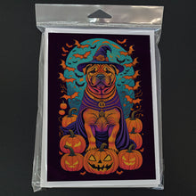 Load image into Gallery viewer, Shar Pei Witchy Halloween Greeting Cards -  Blank Note Cards – 8-Pack of Artist-Designed Cards with Envelopes