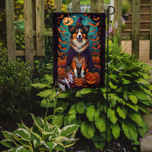 Load image into Gallery viewer, Sheltie Witchy Halloween Garden Flag – Witch Dog with Pumpkins, Bats &amp; Jack-o'-Lanterns