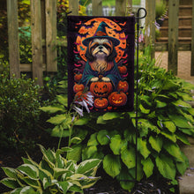 Load image into Gallery viewer, Shih Tzu Witchy Halloween Garden Flag – Witch Dog with Pumpkins, Bats &amp; Jack-o'-Lanterns