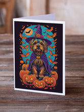 Load image into Gallery viewer, Silky Terrier Witchy Halloween Greeting Cards -  Blank Note Cards – 8-Pack of Artist-Designed Cards with Envelopes