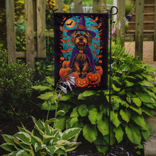 Load image into Gallery viewer, Silky Terrier Witchy Halloween Garden Flag – Witch Dog with Pumpkins, Bats &amp; Jack-o'-Lanterns