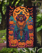 Load image into Gallery viewer, Tibetan Mastiff Witchy Halloween Garden Flag – Witch Dog with Pumpkins, Bats &amp; Jack-o'-Lanterns