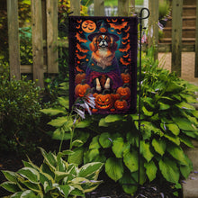 Load image into Gallery viewer, Tibetan Spaniel Witchy Halloween Garden Flag – Witch Dog with Pumpkins, Bats &amp; Jack-o'-Lanterns