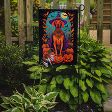 Load image into Gallery viewer, Vizsla Witchy Halloween Garden Flag – Witch Dog with Pumpkins, Bats &amp; Jack-o'-Lanterns