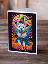 Load image into Gallery viewer, Westie Witchy Halloween Greeting Cards -  Blank Note Cards – 8-Pack of Artist-Designed Cards with Envelopes