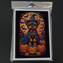 Load image into Gallery viewer, Yorkie Witchy Halloween Greeting Cards -  Blank Note Cards – 8-Pack of Artist-Designed Cards with Envelopes