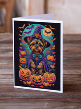 Load image into Gallery viewer, Yorkie Witchy Halloween Greeting Cards -  Blank Note Cards – 8-Pack of Artist-Designed Cards with Envelopes