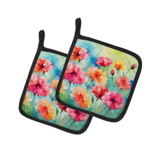 Load image into Gallery viewer, Carnations in Watercolor Pot Holders - Set of 2 Decorative Kitchen Helpers | Made in the USA