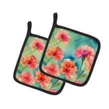 Load image into Gallery viewer, Carnations in Watercolor Pot Holders - Set of 2 Decorative Kitchen Helpers | Made in the USA