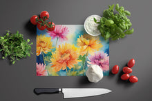 Load image into Gallery viewer, Chrysanthemums in Watercolor Glass Cutting Boards – Durable, Decorative Kitchen Art Large