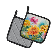 Load image into Gallery viewer, Chrysanthemums in Watercolor Pot Holders - Set of 2 Decorative Kitchen Helpers | Made in the USA